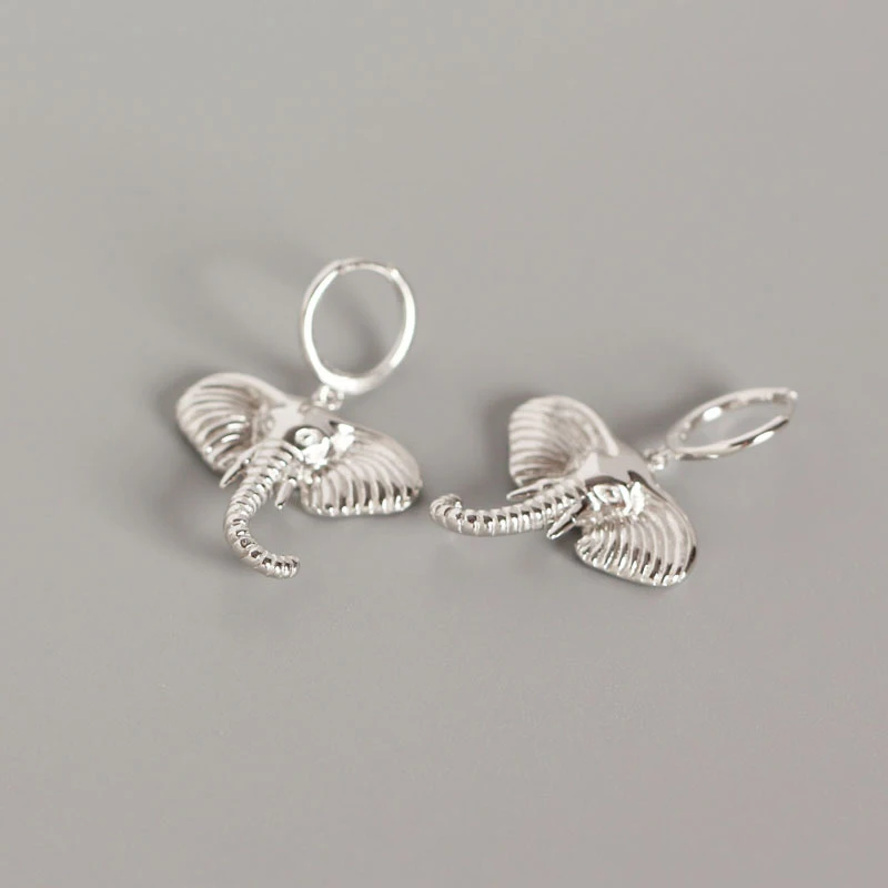 silver GHIDBK шикарные S925 Серебряные серьги-кольца с счастливым слоном эффектные очаровательные серьги с животными, серьги ручной работы, обручи, ювелирные изделия в стиле минимализма - Окраска металла: silver