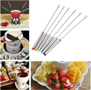 

6PCS/Set Hot Pot Forks Multifunction Stainless Steel Fondue Fork Chocolate Fork Cheese Fruit Dessert Fork Fondue Melting Skewer