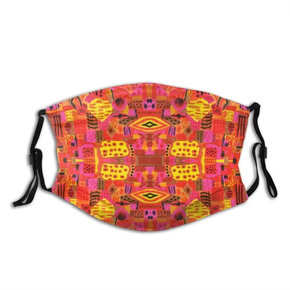 

Hot Colors Boho Batkik Pattern Fashion Masks Pattern Hot Neon Batik Boho Bohemian Retro 1960S Shapes Geometric Mid