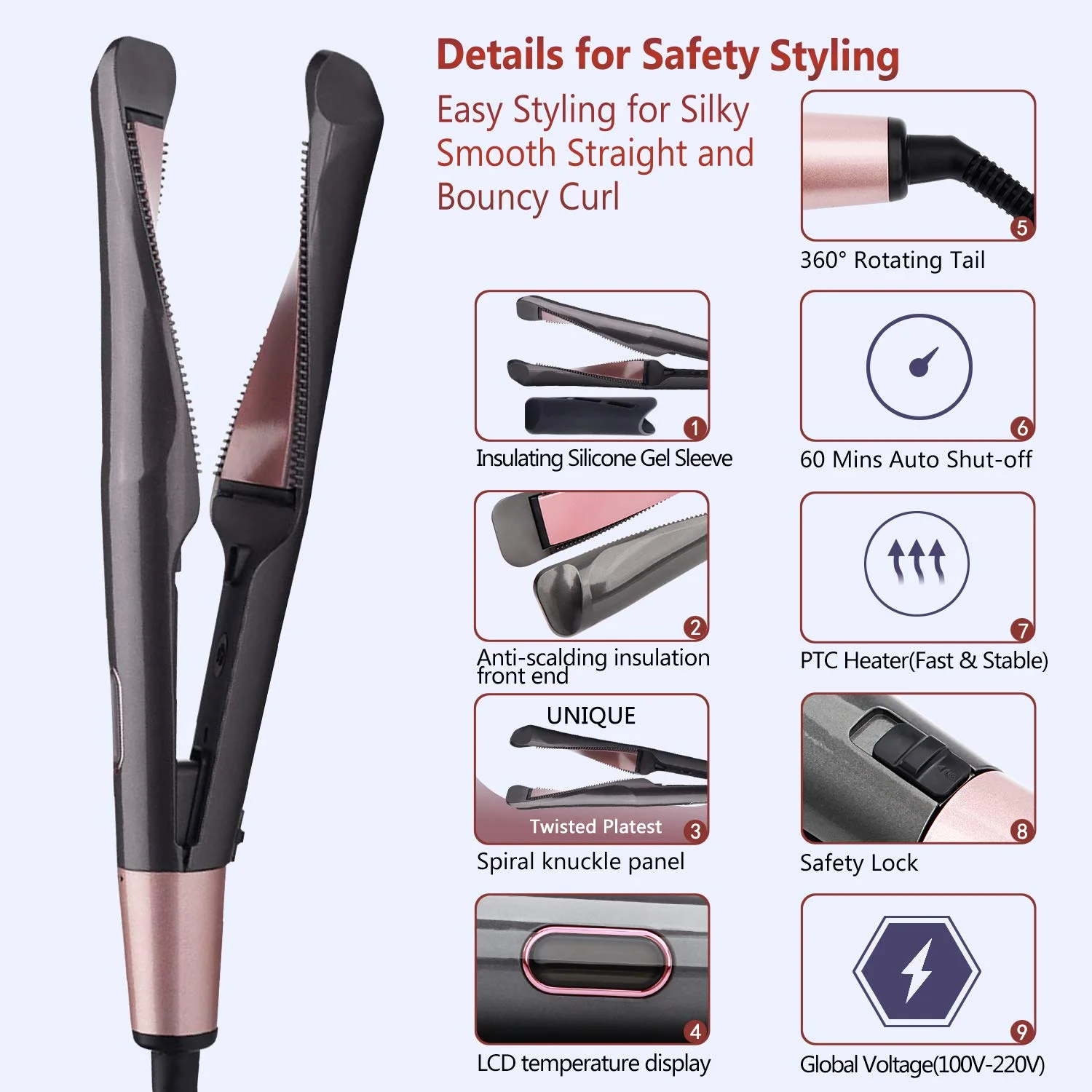 Alisador de Cabelo 2 em 1 Profissional Torcido Placa Cabelo Ferro Liso Cerâmica Curling Modelador Ferramenta Estilo 2 High Quality Beleza e saúde