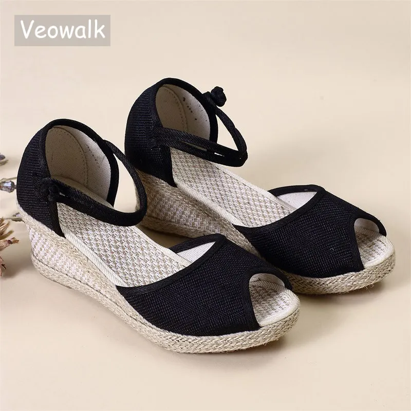 Veowalk/женские льняные сандалии ручной работы с открытым носком Эспадрильи на