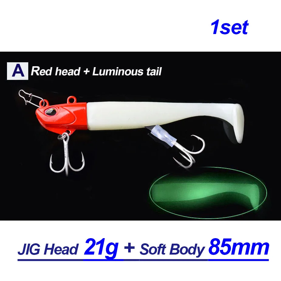 JIG Red 21G TOMA Bass Lure Black Minnow Inter-change-able Soft Body VIB 14g 21g 35g 50g Fast Sinking Fishing Lure Jig Head Soft Bait - Цвет: JIG Red 21G