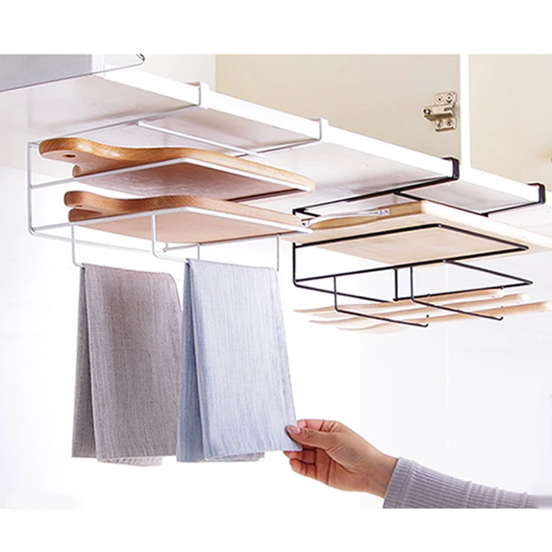 

Kitchen Double Layer Towel Rack Hanging Holder Cabinets Shelf Chopping Board Storage Rack Hanger Shelf Dropship