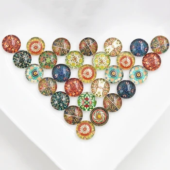 

New Fashion Hot Sale 50pcs 8mm Mixed Colors Totem Flower Style Handmade Photo Glass Cabochons-C7-42