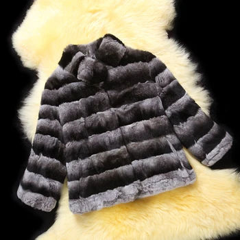 Billige Rex Echt Frau Chinchilla Echtem Kaninchen Mantel FĂŒr Frauen Ganze Natur Pelz Jacke