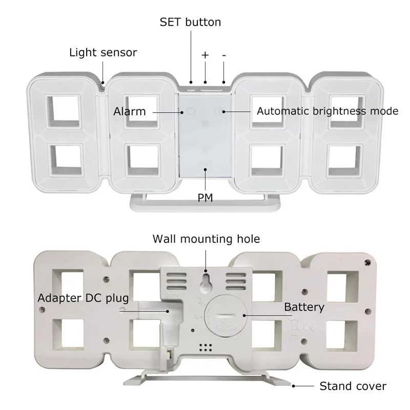 3D светодиодный цифровой Повтор будильника для спальни, настенные Подвесные часы, 12/24 часовой календарь, термометр, домашний декор