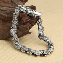 S925 стерлингового серебра персонализированные ювелирные изделия ретро тайские серебряные мужские деньги полная резьба круглый браслет из бамбука для мужчин