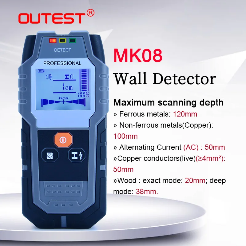 

OUTEST Metal Detector Backlit Black AC Wood Finder Cable Wires Depth TrackerUndeground Sturs Wall Scanner LCD HD Display Beep