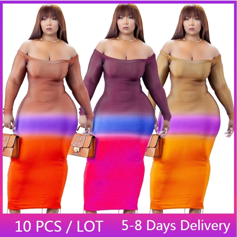 

Wholesal Items Tie Dye Bodycon Dress Women Party Club off shoulder Long Maxi Dresses Women Fall Skinny Sexy Long Sleeve Dress
