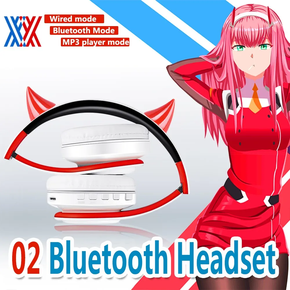 Dica sem Fio Fone de Ouvido Cartão do Telefone Cosplay Anime Darling Franxx 02 Tom Bluetooth Cabeça Montado Plug in Móvel Fones no - Image 3