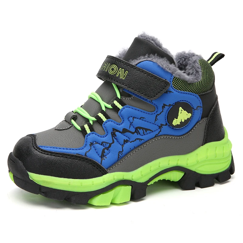 green winter shoes Детская походная обувь для девочек; нескользящие брендовые зимние кроссовки для мальчиков; уличные теплые ботинки с мехом; спортивная обувь для подростков; Новинка - Цвет: green winter shoes