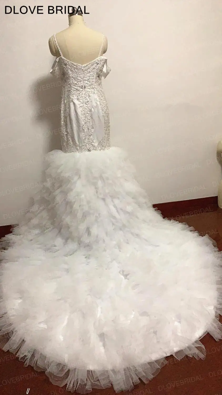Роскошное Кристальное свадебное платье русалки на тонких бретельках, Vestido De Noiva, высокое качество, на заказ, свадебное платье с оборками, реальные фотографии