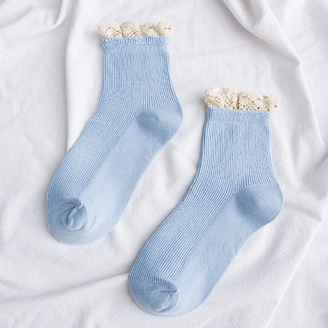lace frilly ruffle socks kawaii cute korean style women cotton woman calcetines de la mujer kobieta skarpety meia chaussette blue