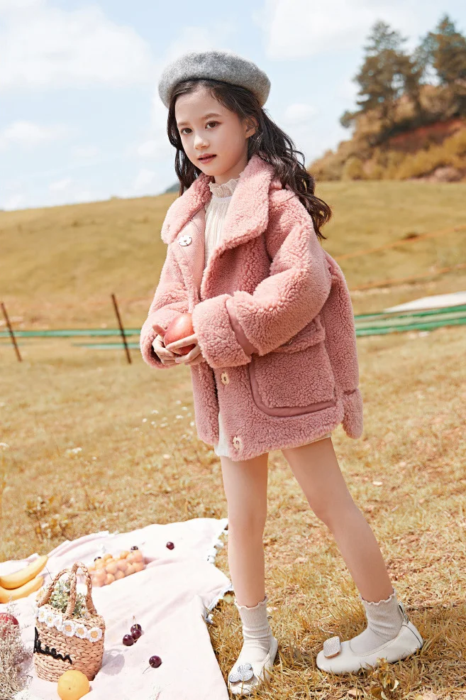 Winter New Winter Girls Fur Coat Elegant Thick Warm Baby Girl lamb Fur Jackets Coats Parka Kids Outerwear Clothes Kids Coat