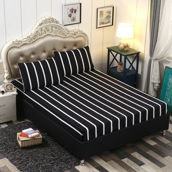 

Black White Stripe Mattress Cover Protector Sheet Bedspread Fitted Thin Soft Pad Bed Linens Home Textile