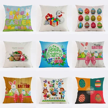 

Easter linen Cartoon character animal rabbit egg square pillow case Cushion cover Hotel office bar car sofa pillow cushion cover