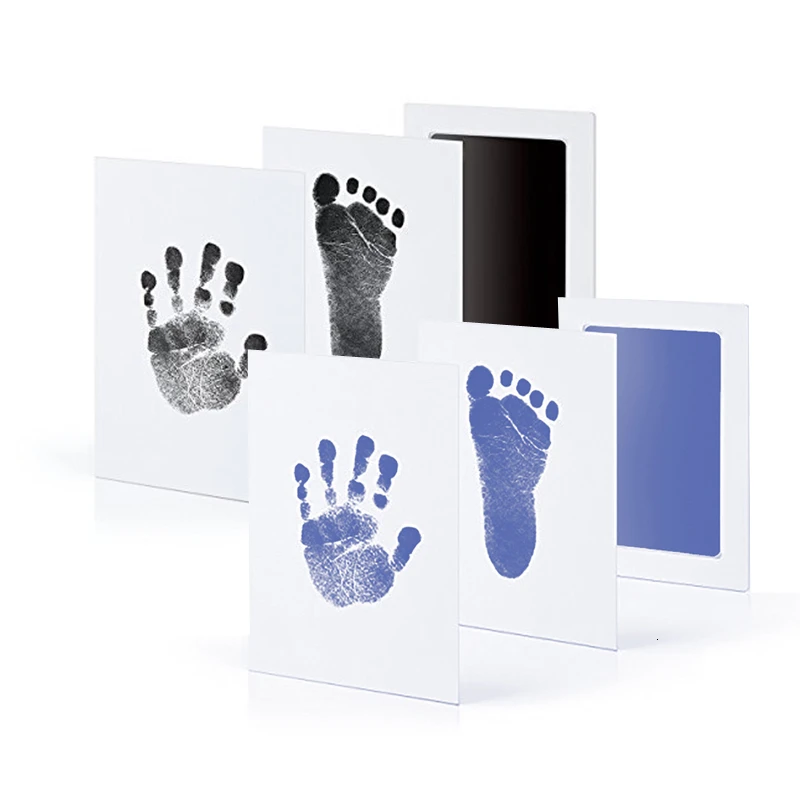 2 шт костюм нетоксичный ребенок Handprint Набор для отпечатка ступней сувениры отливка новорожденный отпечаток чернильный коврик Младенческая глиняная игрушка уход за ребенком - Цвет: BlackandSkyBlue