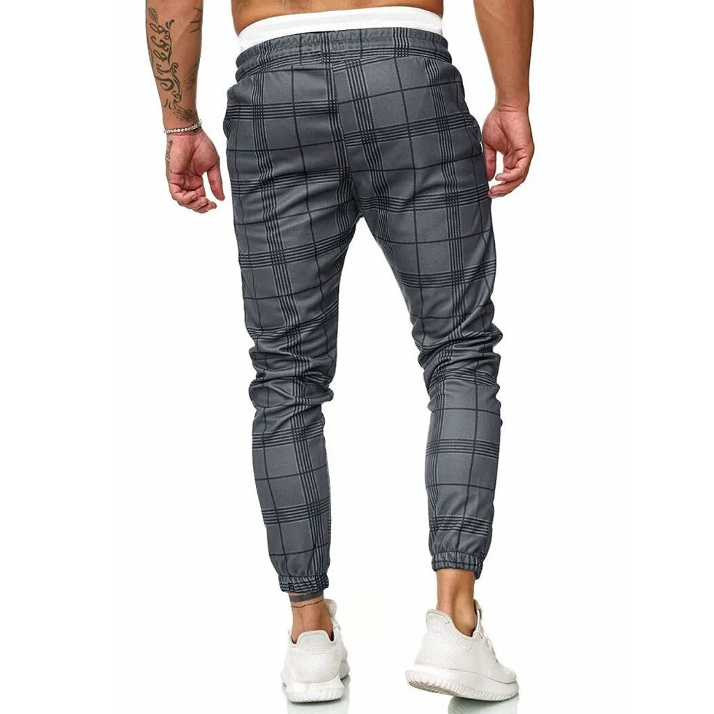 Men Pants Hip Joggers Long VogueStreetwear Male Harem Pants Slim Fit Plaid Trousers Running Joggers Sweatpants Pantalon Homme