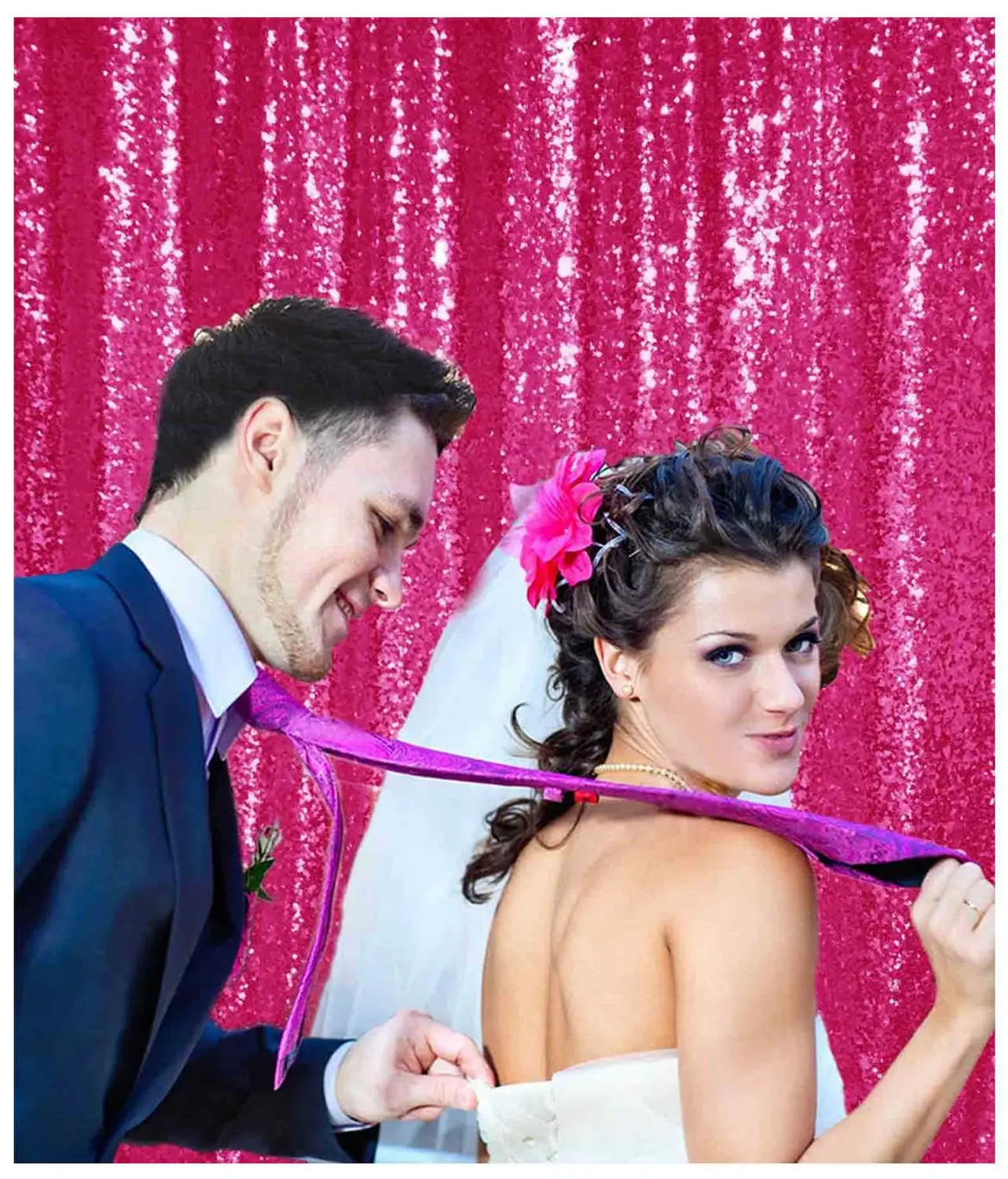 

Shinybauty 2FTX3FT Fuchsia Glitter Photo Booth Backdrop Party Curtains Birthday Wall Decoration For Girls-M190817