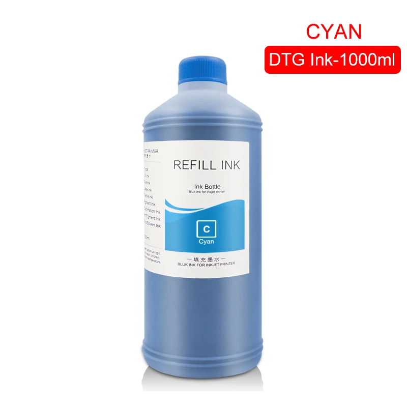 Cyan 1000 мл чернила dtg для рисования на ткани одежды чернила для DX5 DX6 DX7 DX10 печатающая головка для Epson 1390 R1900 R2000 F2000 F2100(7 видов цветов на выбор - Цвет: Cyan