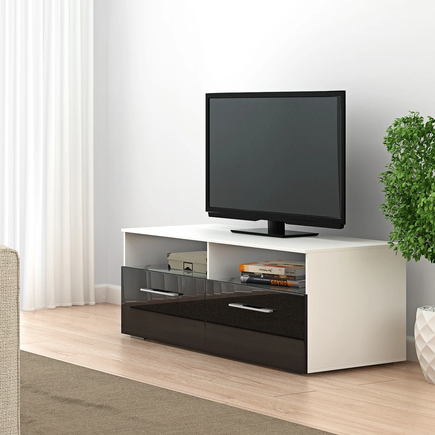 Pananan Modern 100cm TV Stand Cabinet Unit Lowboard Entertainment Media FREE RGB LED Lighting Fast delivery