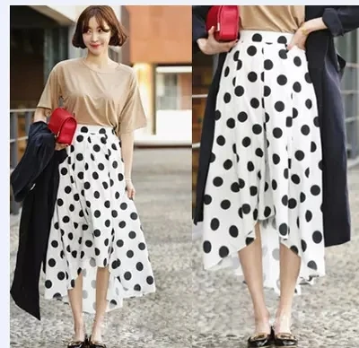 maxi skirts for women Women Summer Plus Size 3XS-8XL Asymmetrical Polka Dot Print Skirt Woman Lady Elegant Maxi Long High Low Dovetail Chiffon Skirts white pleated skirt Skirts