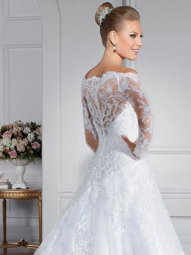 С длинным рукавом и кружевной аппликацией свадебное платье vestido de noiva с открытыми плечами свадебное платье; robe de mariage; платья для матери невесты