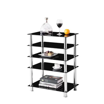 

TV Stands TV RackShelf 5-Tier Living Room Furniture Storage Black Tempered Glass Stand Laptop Desktop Monitor Computer Rack