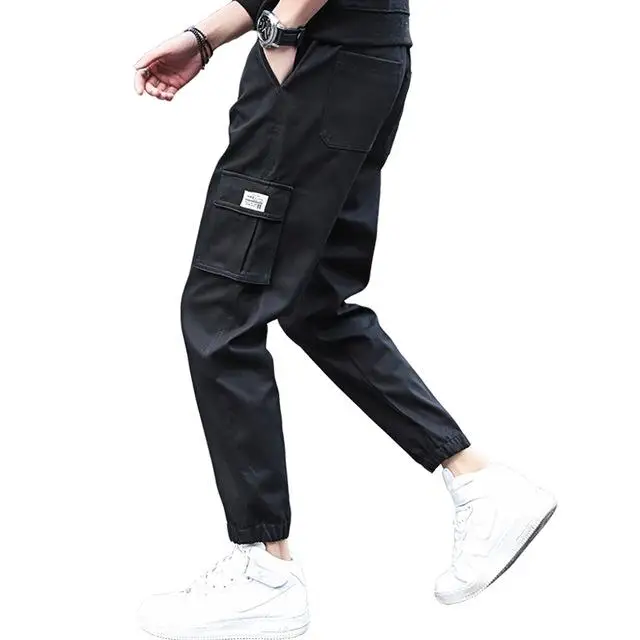Черный Хип-хоп pantalones de hombre primavera verano estilo militar de los hombres de pantalones de camuflaje pantalones de color caqui - Цвет: Черный