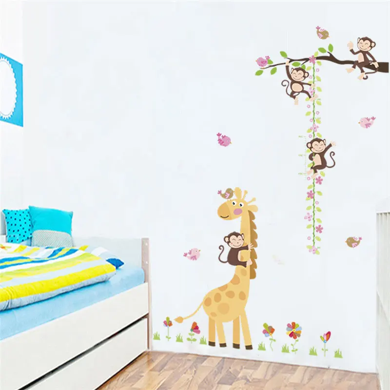 Cute Giraffe Child Kid Height Growth Chart Wall Sticker Room Decor Decal Bedroom 