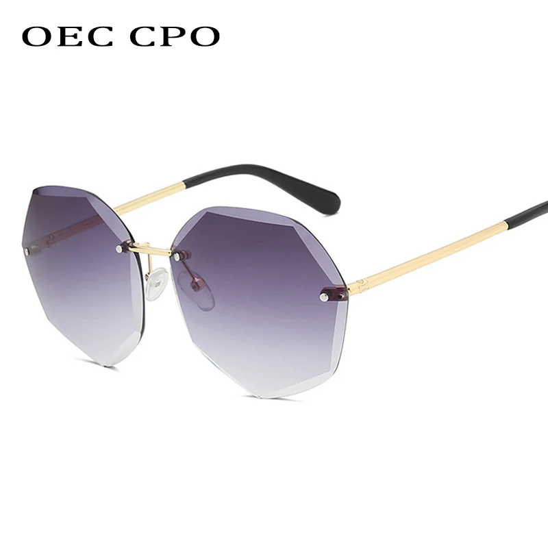 OEC CPO Квадратные Солнцезащитные очки без оправы для женщин, фирменный дизайн, горный хрусталь, полигон, женские солнцезащитные очки