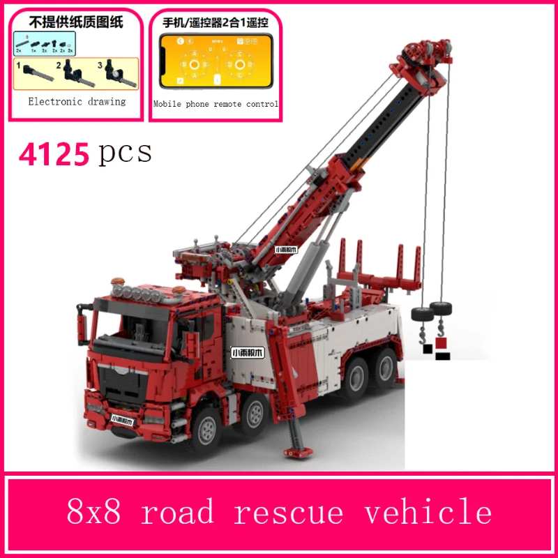 PROD 1005003305127661 Domestic Building Blocks Compatible with Lego 8x8
Road Rescue Truck Crane Electric Remote Control Assembly Model