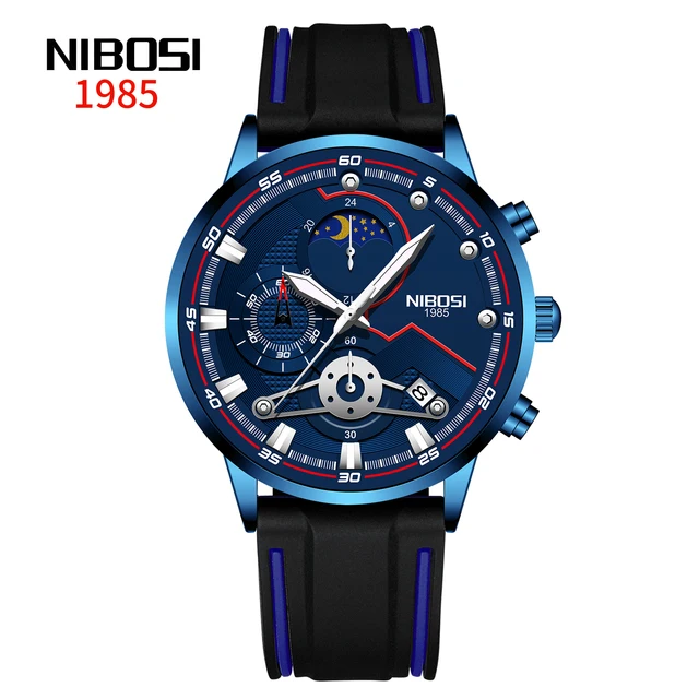 2021 New NIBOSI Brand Fashion Watch For Men Quartz Sports Stainless Steel Waterproof Chronograph Mens Watches Relogio Masculino U