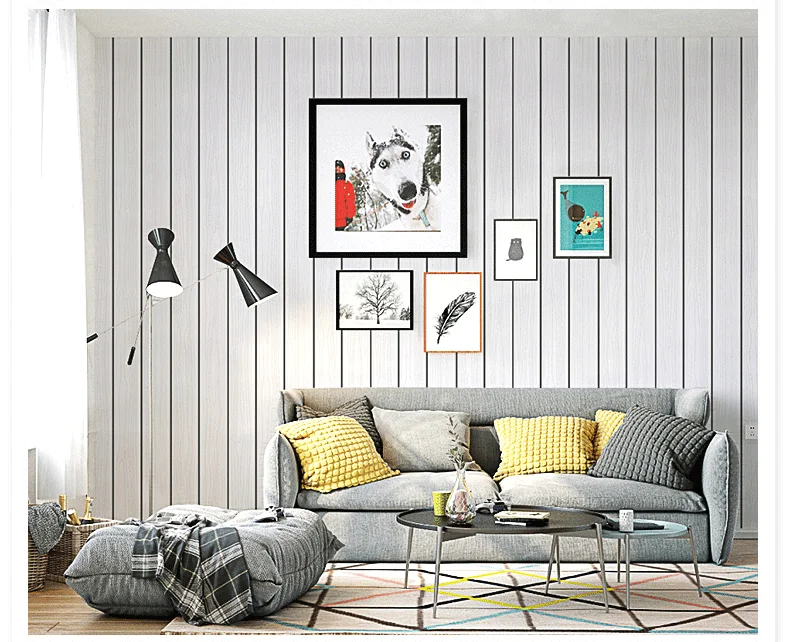 Good quality Mediterranean Nordic style wallpaper living room bedroom non-woven clothing store blue striped wood grain wallpaper