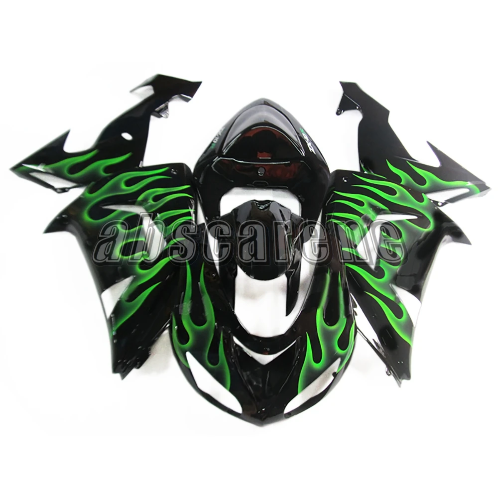 Полный обтекатель комплект для Kawasaki ZX10R 2006 2007 ZX-10R 06 07 ABS пластик кузова мотоцикла черный с зеленым пламенем Cowlings