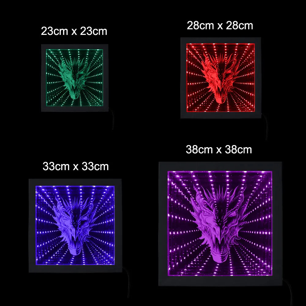 Мифическая голова дракона 3D Бесконечность деревянная рама для зеркала