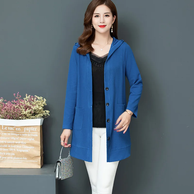 

2020 autumn new loose large size female hooded cardigan long-sleeved mid-length all-match temperament knitted female jacket