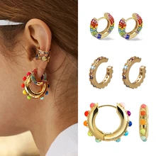 Conjunto de pendientes de zirconia cúbica con arcoíris, set de joyería de cristal con cierre de clip para mujeres