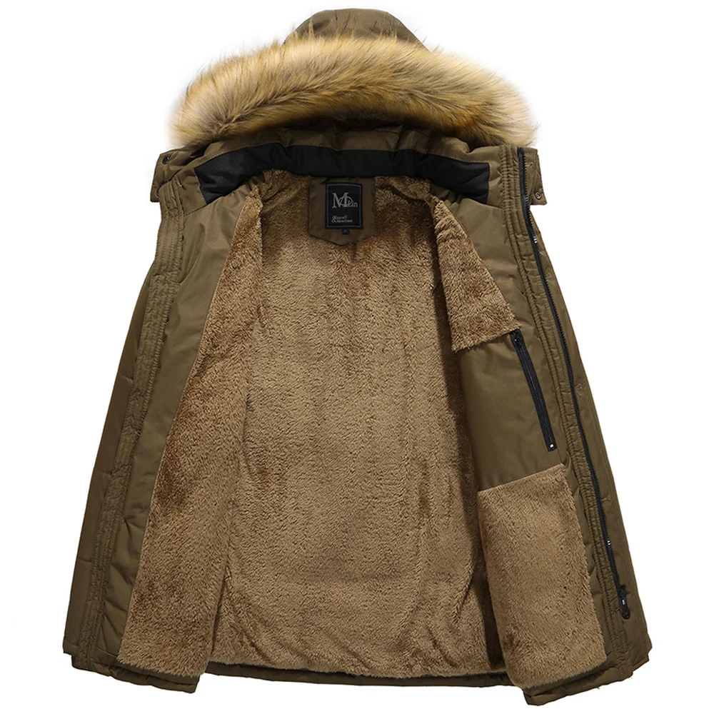 

2018 Autumn Winter Jacket Men Parka Fur Hooded Quilted Padded Wadded Windbreaker warm Male middle aged father Parkas Overcoat