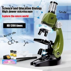 Microscope biologique pour enfants, Kit de jouets 100x 1400x, enseignement scientifique à domicile, Angle de lumière réglable, cadeau pour enfants 