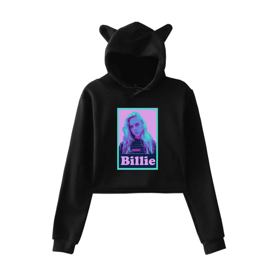 Короткие толстовки Billie Eilish, Женская Толстовка Harajuku, худи, Розовый пуловер, одежда для девочек, уличная одежда, женские топы с длинным рукавом - Цвет: 902-14