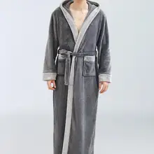 Лоскутный цветной фланелевый Халат мужской толстый серый Халат с капюшоном с поясом Империя мужской халат зимний длинный халат мужской банный Халат