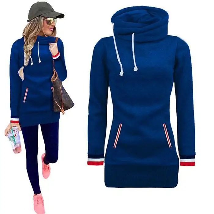 Women Casual Long Sleeve Hooded Solid Pocket Autumn Autumn, Winter Causal Drawstring Pullovers Slim Coat