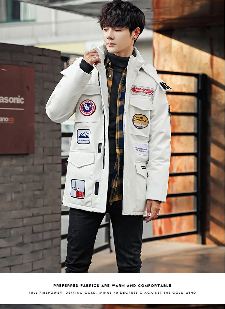 Ozhouzhan High Quality Drilling-Free Velvet New Style Popular Brand down Jacket Men Genuine Fur Collar Warm Youth down Jacket Me