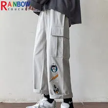 

Rainbowtouches Fashion Classic New Brand Men's Pants High Street Trousers Loose Straight Casual Style Cartoon Overall Wide Legs