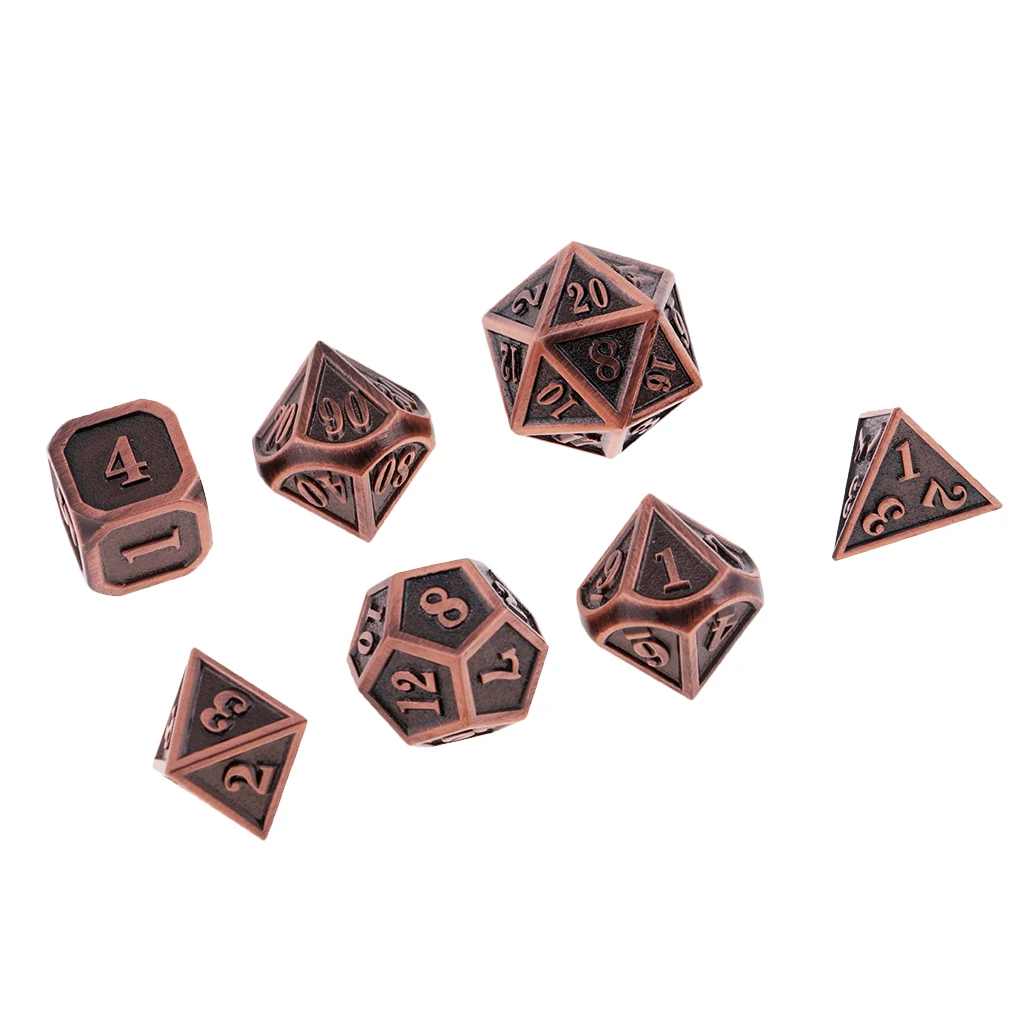 7pcs Embossed Heavy Metal Polyhedral Dice Set for D&D DnD RPG MTG Accessory Parties Board Game Dices Polyhedral Dices 