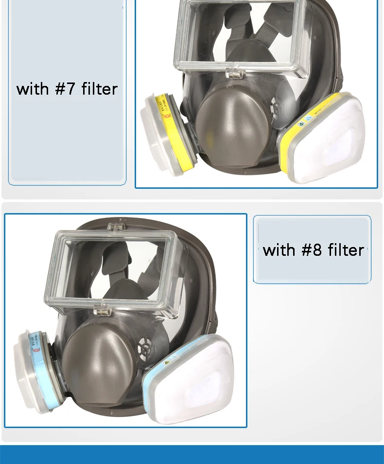Супер большой вид на поле промышленные противогаз для всего лица стеклянный экран очищаемые химические фильтры для защиты от формальдегида Пылезащитная маска
