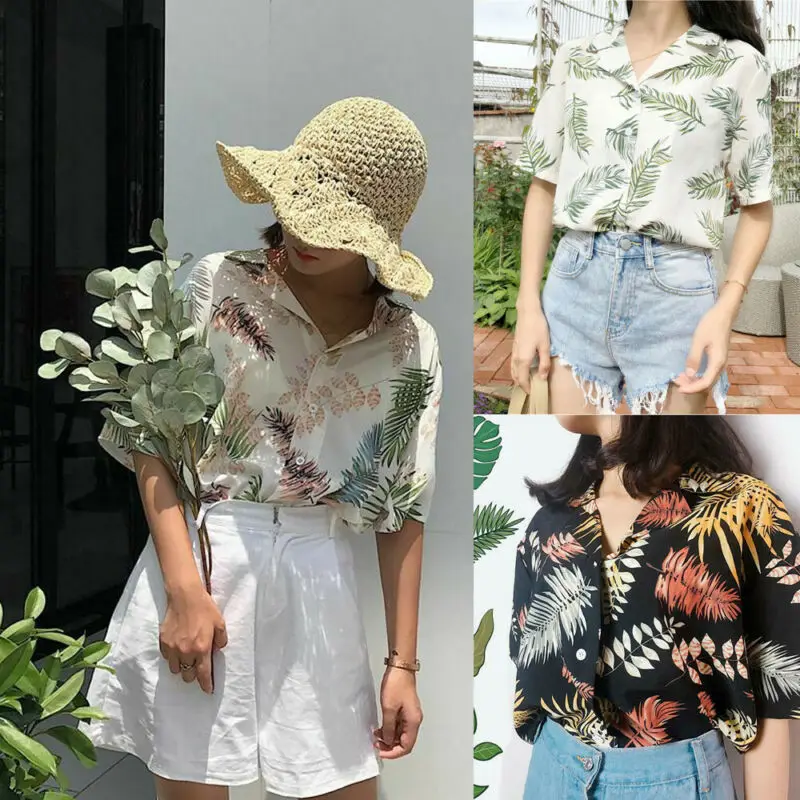 Hot Sale New Chiffon Womens Casual Blouses Top Female Hawaiian Fashion Floral Short Sleeve Shirts Ladies Summer Loose Tops