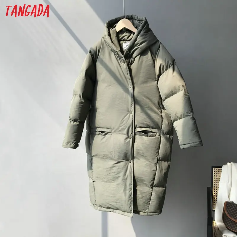 Tangada, Женские однотонные Длинные парки большого размера с капюшоном, толстые, с длинным рукавом, с карманами, женское элегантное теплое зимнее пальто ATC12
