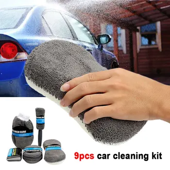 

Car Cleaning Kit Car Cleaning Supplies Durable Car Wash Kit Cars Waxing 9pcs Microfiber Universal